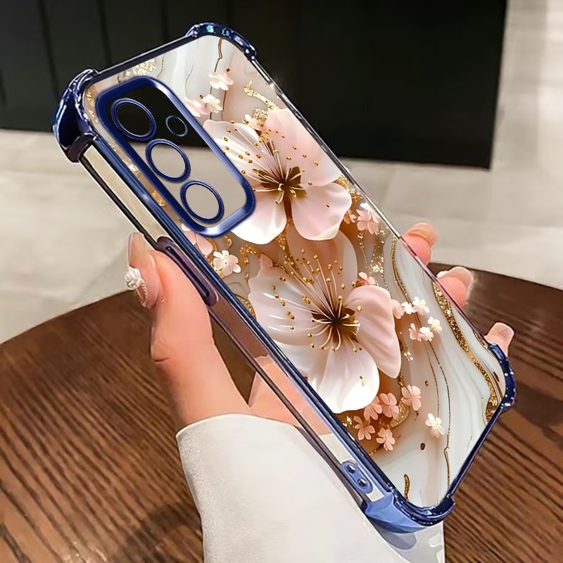 Samsung Galaxy S25 - Funda Transparente con Flores Electrochapadas para
